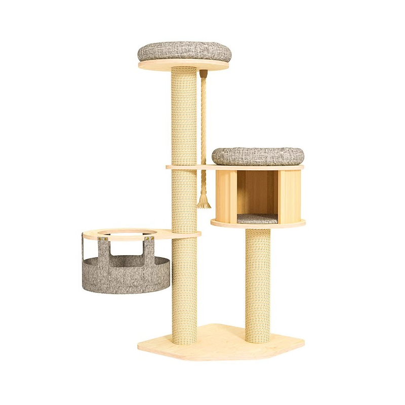 মেঝে থেকে সিলিং কাঠের কনডো ক্লাইম্বিং ফ্রেম বিড়াল গাছের টাওয়ার