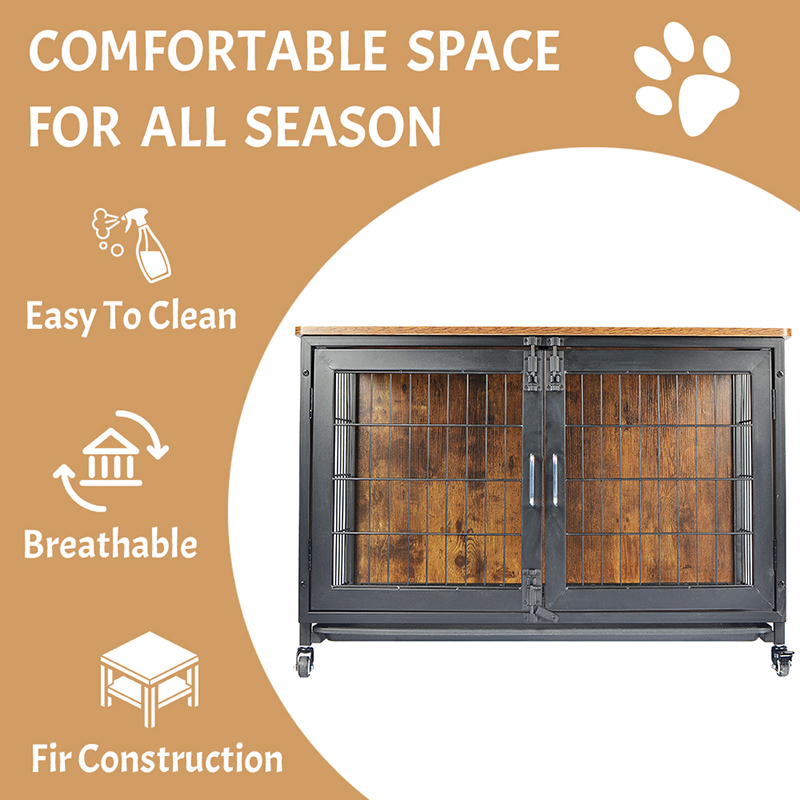 চাকা সহ কাঠের আসবাবের স্টাইলের কুকুরের খাঁচা চাকা সহ কাঠের আসবাবের স্টাইলের কুকুরের খাঁচা