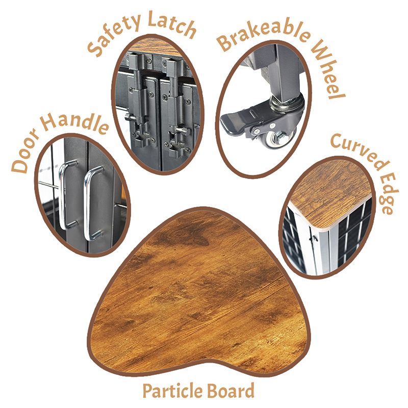 চাকা সহ কাঠের আসবাবের স্টাইলের কুকুরের খাঁচা চাকা সহ কাঠের আসবাবের স্টাইলের কুকুরের খাঁচা