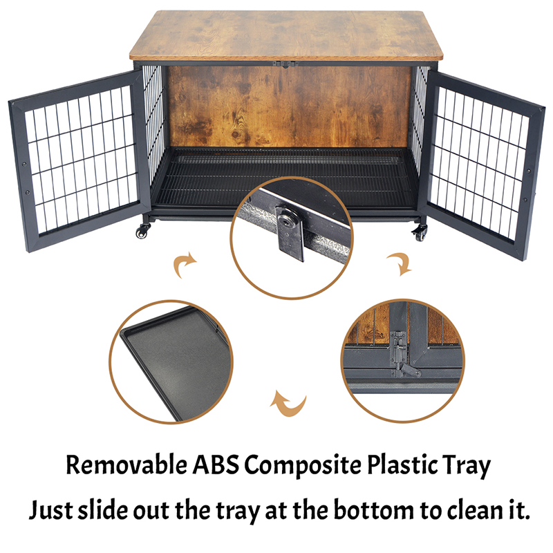 চাকা সহ কাঠের আসবাবের স্টাইলের কুকুরের খাঁচা চাকা সহ কাঠের আসবাবের স্টাইলের কুকুরের খাঁচা