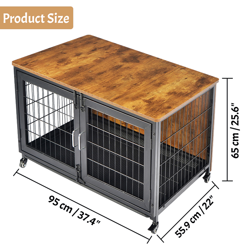 চাকা সহ কাঠের আসবাবের স্টাইলের কুকুরের খাঁচা চাকা সহ কাঠের আসবাবের স্টাইলের কুকুরের খাঁচা