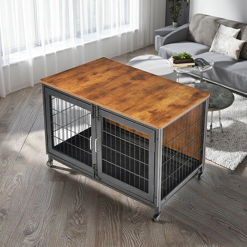 চাকা সহ কাঠের আসবাবের স্টাইলের কুকুরের খাঁচা চাকা সহ কাঠের আসবাবের স্টাইলের কুকুরের খাঁচা