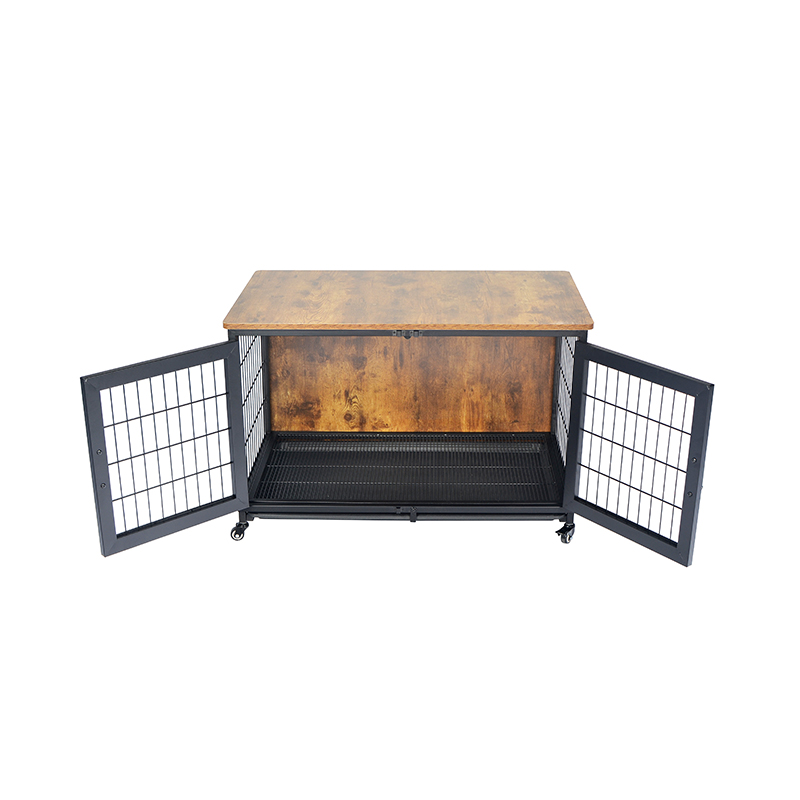 চাকা সহ কাঠের আসবাবের স্টাইলের কুকুরের খাঁচা চাকা সহ কাঠের আসবাবের স্টাইলের কুকুরের খাঁচা