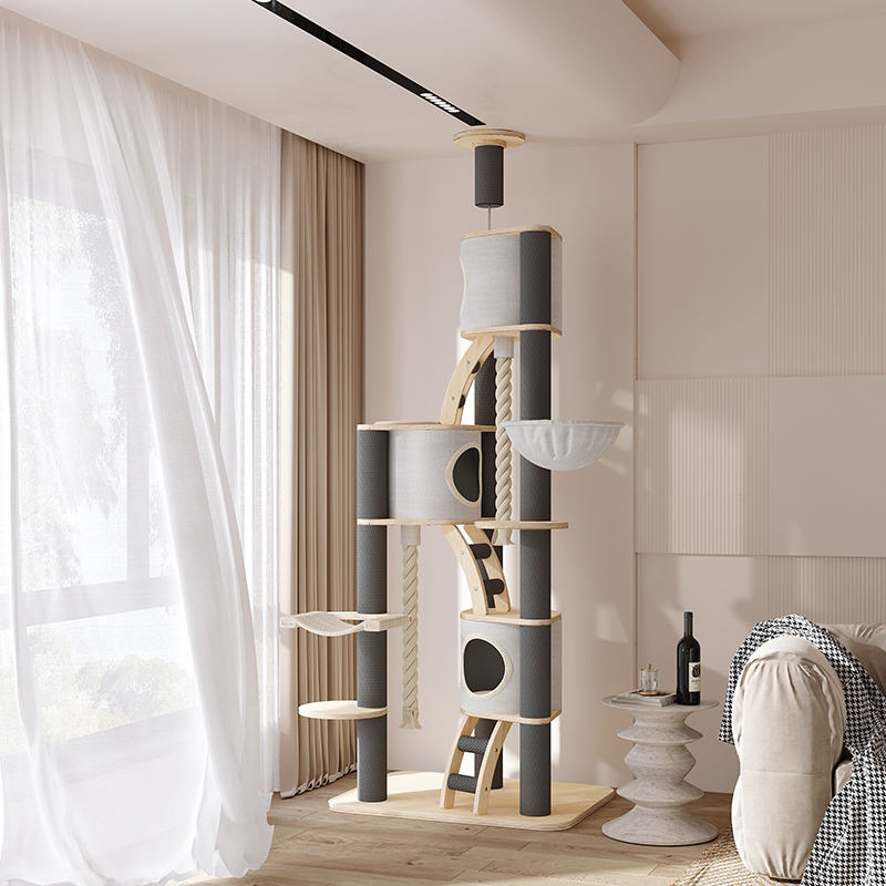 টাওয়ার মেঝে থেকে সিলিং ইনডোর সলিড কাঠের ক্লাইম্বিং ফ্রেম বিড়াল গাছ টাওয়ার মেঝে থেকে সিলিং ইনডোর সলিড কাঠের ক্লাইম্বিং ফ্রেম বিড়াল গাছ