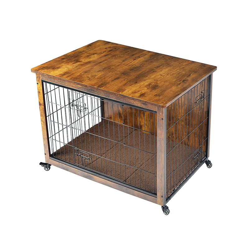 ইনডোর কাঠের আসবাবের স্টাইল কুকুর খাঁচা কুশন এবং চাকা সহ ইনডোর কাঠের আসবাবের স্টাইল কুকুর খাঁচা কুশন এবং চাকা সহ