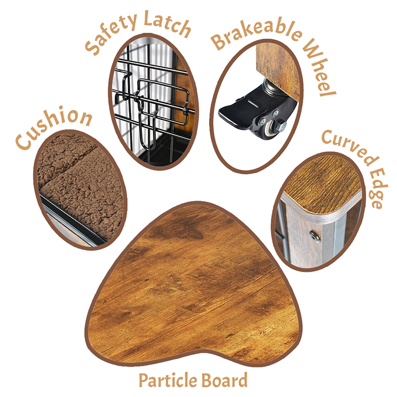 ইনডোর কাঠের আসবাবের স্টাইল কুকুর খাঁচা কুশন এবং চাকা সহ ইনডোর কাঠের আসবাবের স্টাইল কুকুর খাঁচা কুশন এবং চাকা সহ