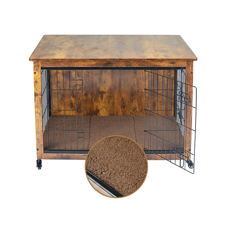 ইনডোর কাঠের আসবাবের স্টাইল কুকুর খাঁচা কুশন এবং চাকা সহ ইনডোর কাঠের আসবাবের স্টাইল কুকুর খাঁচা কুশন এবং চাকা সহ