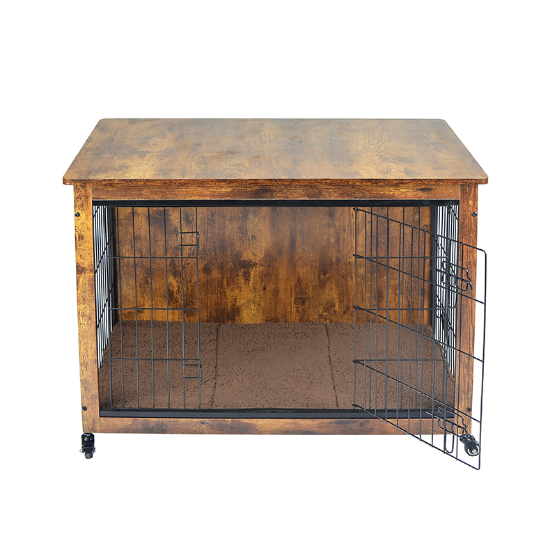 ইনডোর কাঠের আসবাবের স্টাইল কুকুর খাঁচা কুশন এবং চাকা সহ ইনডোর কাঠের আসবাবের স্টাইল কুকুর খাঁচা কুশন এবং চাকা সহ