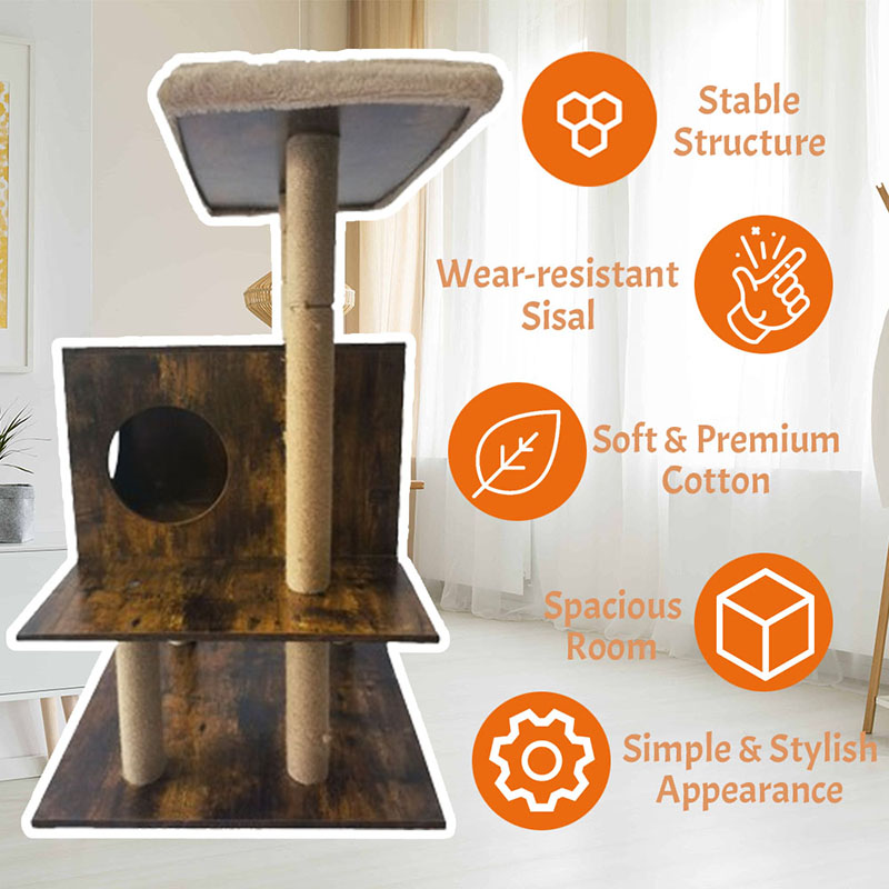 কাঠের টাওয়ার ক্যাট হাউস সিসাল স্ক্র্যাচিং পোস্ট ক্যাট ট্রি ক্লাইম্বিং ফ্রেম কাঠের টাওয়ার ক্যাট হাউস সিসাল স্ক্র্যাচিং পোস্ট ক্যাট ট্রি ক্লাইম্বিং ফ্রেম