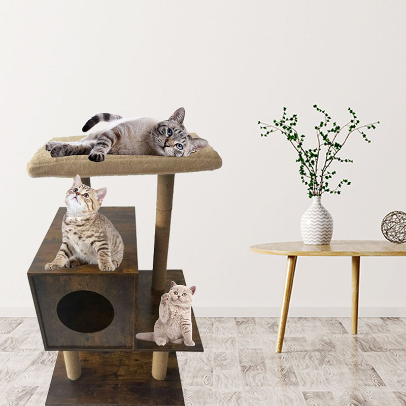 কাঠের টাওয়ার ক্যাট হাউস সিসাল স্ক্র্যাচিং পোস্ট ক্যাট ট্রি ক্লাইম্বিং ফ্রেম কাঠের টাওয়ার ক্যাট হাউস সিসাল স্ক্র্যাচিং পোস্ট ক্যাট ট্রি ক্লাইম্বিং ফ্রেম