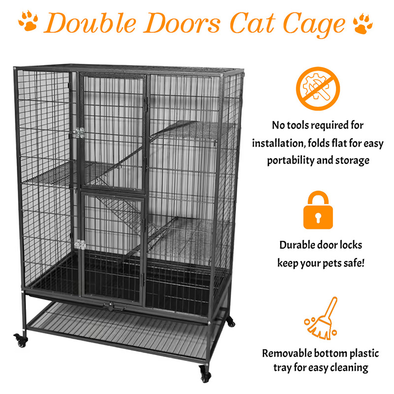 চাকা সহ বড় ভারী শুল্ক 2/3/4-স্তরের ধাতব ইনডোর টিউব ক্যাট খাঁচা চাকা সহ বড় ভারী শুল্ক 2/3/4-স্তরের ধাতব ইনডোর টিউব ক্যাট খাঁচা