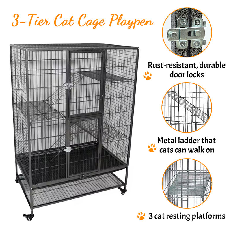 চাকা সহ বড় ভারী শুল্ক 2/3/4-স্তরের ধাতব ইনডোর টিউব ক্যাট খাঁচা চাকা সহ বড় ভারী শুল্ক 2/3/4-স্তরের ধাতব ইনডোর টিউব ক্যাট খাঁচা