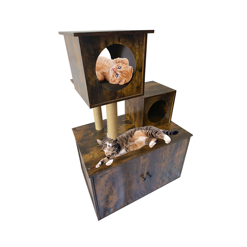 কাঠের বিড়াল হাউস টাওয়ার ইনডোর বিড়াল গাছের আরোহণ ফ্রেম লিটার বক্স সহ কাঠের বিড়াল হাউস টাওয়ার ইনডোর বিড়াল গাছের আরোহণ ফ্রেম লিটার বক্স সহ