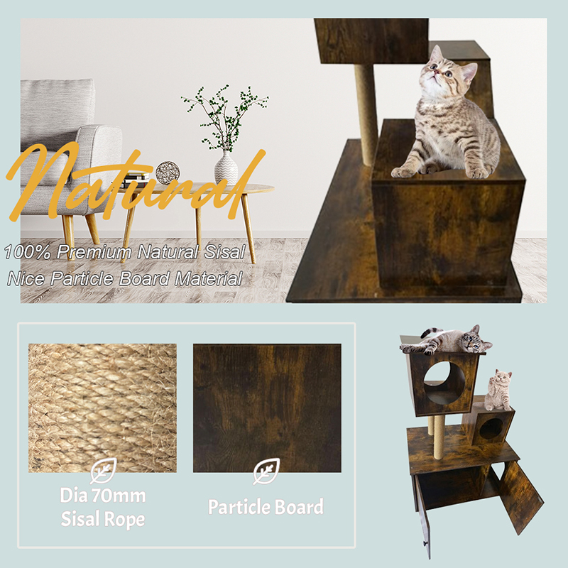 কাঠের বিড়াল হাউস টাওয়ার ইনডোর বিড়াল গাছের আরোহণ ফ্রেম লিটার বক্স সহ কাঠের বিড়াল হাউস টাওয়ার ইনডোর বিড়াল গাছের আরোহণ ফ্রেম লিটার বক্স সহ