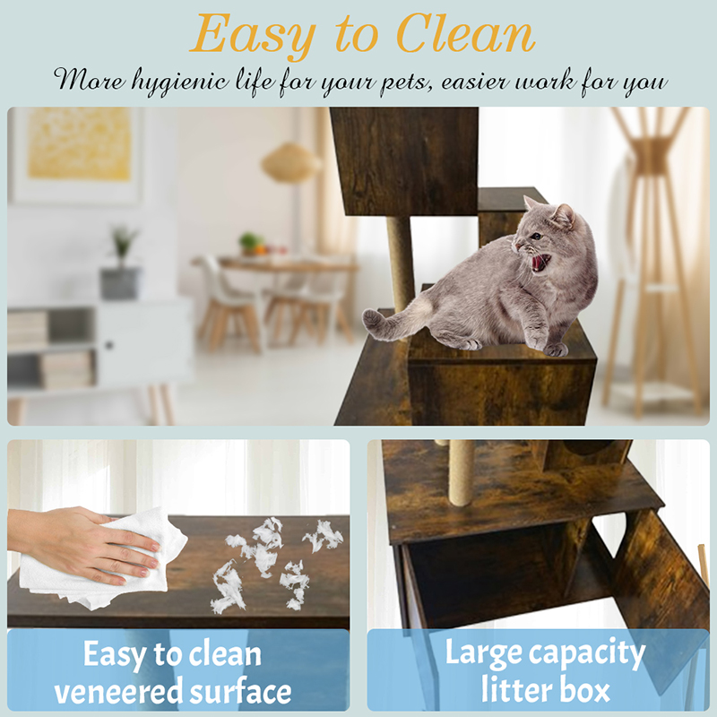 কাঠের বিড়াল হাউস টাওয়ার ইনডোর বিড়াল গাছের আরোহণ ফ্রেম লিটার বক্স সহ কাঠের বিড়াল হাউস টাওয়ার ইনডোর বিড়াল গাছের আরোহণ ফ্রেম লিটার বক্স সহ