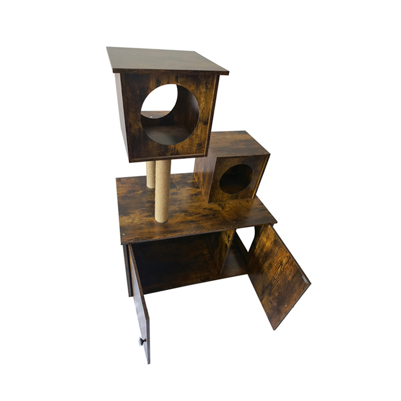 কাঠের বিড়াল হাউস টাওয়ার ইনডোর বিড়াল গাছের আরোহণ ফ্রেম লিটার বক্স সহ কাঠের বিড়াল হাউস টাওয়ার ইনডোর বিড়াল গাছের আরোহণ ফ্রেম লিটার বক্স সহ