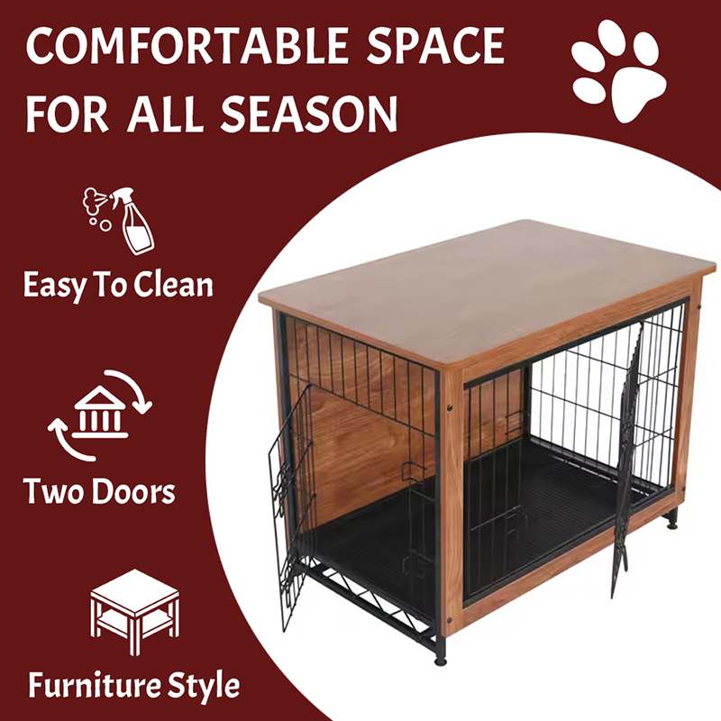 ইনডোর বড় কাঠের ধাতব আসবাবের স্টাইল কুকুর ক্রেট ইনডোর বড় কাঠের ধাতব আসবাবের স্টাইল কুকুর ক্রেট