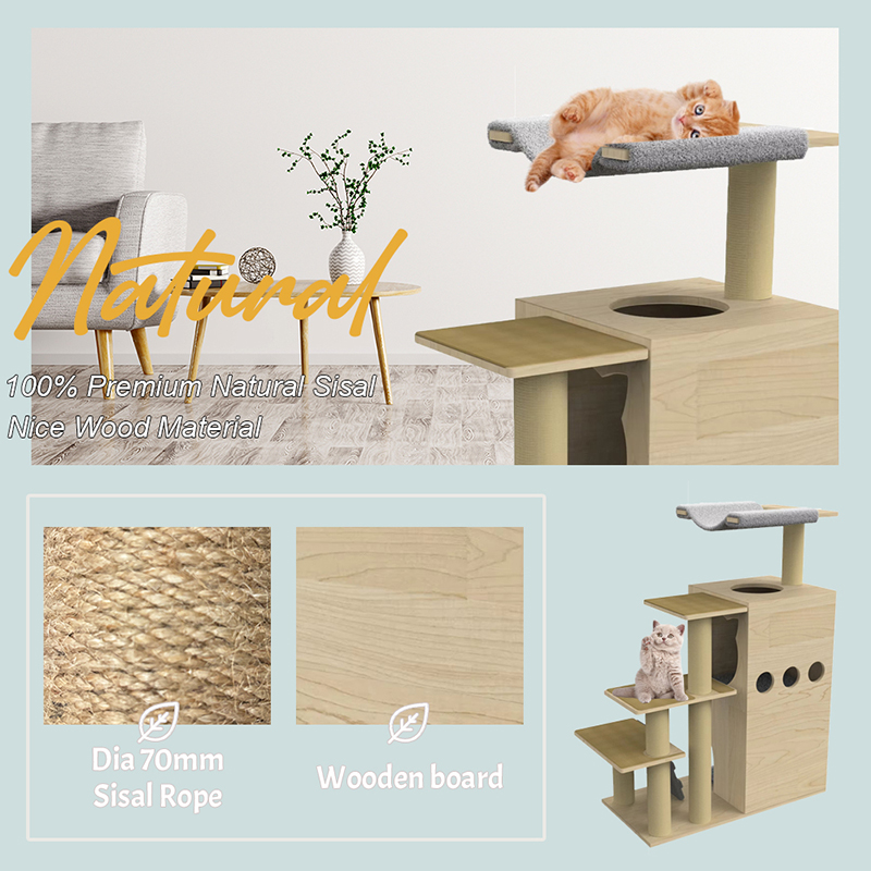 সিসাল স্ক্র্যাচিং পোস্টগুলির সাথে কাঠের টাওয়ার কনডো বিড়াল গাছের আরোহণের ফ্রেম সিসাল স্ক্র্যাচিং পোস্টগুলির সাথে কাঠের টাওয়ার কনডো বিড়াল গাছের আরোহণের ফ্রেম