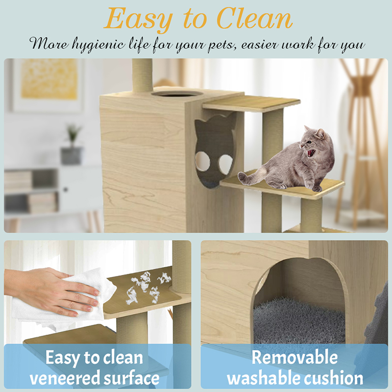 সিসাল স্ক্র্যাচিং পোস্টগুলির সাথে কাঠের টাওয়ার কনডো বিড়াল গাছের আরোহণের ফ্রেম সিসাল স্ক্র্যাচিং পোস্টগুলির সাথে কাঠের টাওয়ার কনডো বিড়াল গাছের আরোহণের ফ্রেম