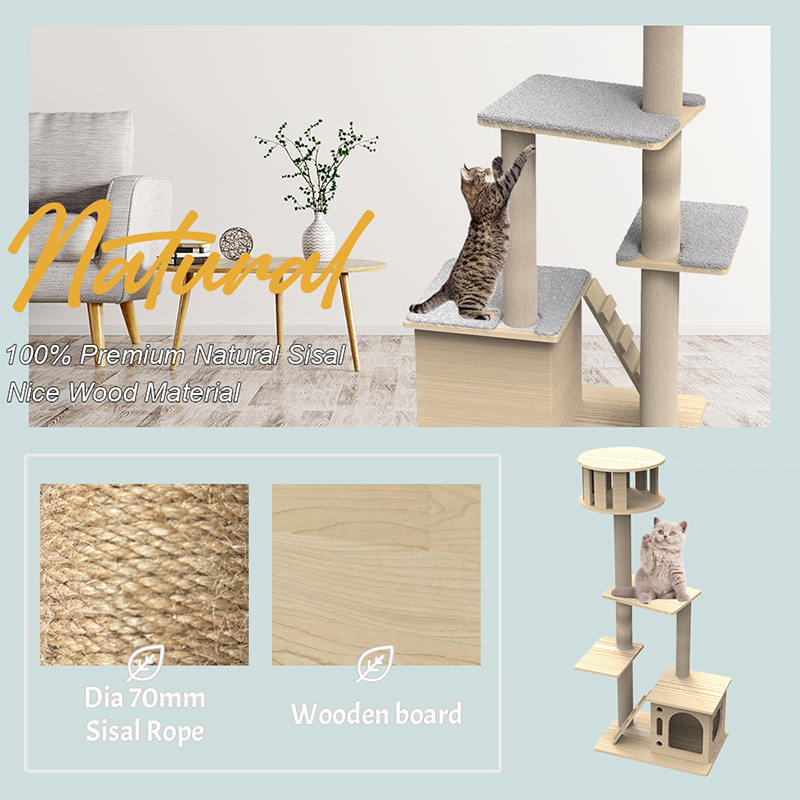 আরোহণের সিসাল স্ক্র্যাচিং পোস্ট বিড়াল গাছের সাথে ইনডোর কাঠের টাওয়ার আরোহণের সিসাল স্ক্র্যাচিং পোস্ট বিড়াল গাছের সাথে ইনডোর কাঠের টাওয়ার