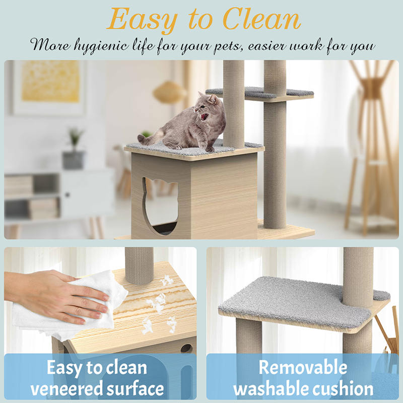 আরোহণের সিসাল স্ক্র্যাচিং পোস্ট বিড়াল গাছের সাথে ইনডোর কাঠের টাওয়ার আরোহণের সিসাল স্ক্র্যাচিং পোস্ট বিড়াল গাছের সাথে ইনডোর কাঠের টাওয়ার