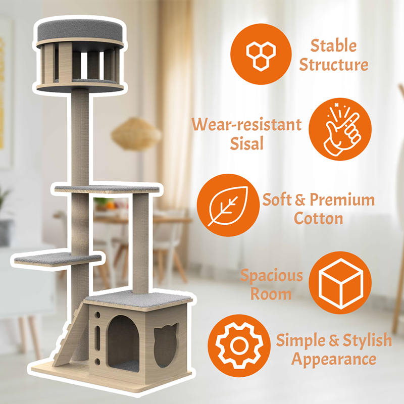 আরোহণের সিসাল স্ক্র্যাচিং পোস্ট বিড়াল গাছের সাথে ইনডোর কাঠের টাওয়ার আরোহণের সিসাল স্ক্র্যাচিং পোস্ট বিড়াল গাছের সাথে ইনডোর কাঠের টাওয়ার