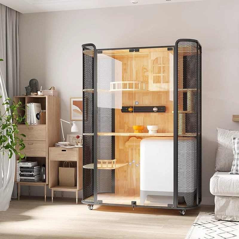 রাবার কাঠের বিড়াল হাউস ক্যাবিনেট প্যানোরামিক ভিলা খাঁচা রাবার কাঠের বিড়াল হাউস ক্যাবিনেট প্যানোরামিক ভিলা খাঁচা