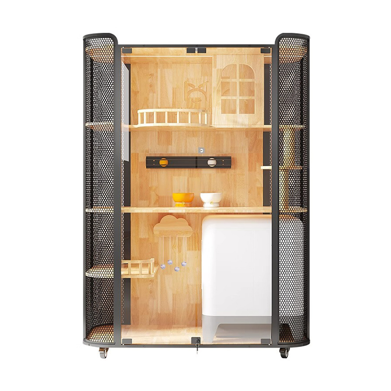 রাবার কাঠের বিড়াল হাউস ক্যাবিনেট প্যানোরামিক ভিলা খাঁচা