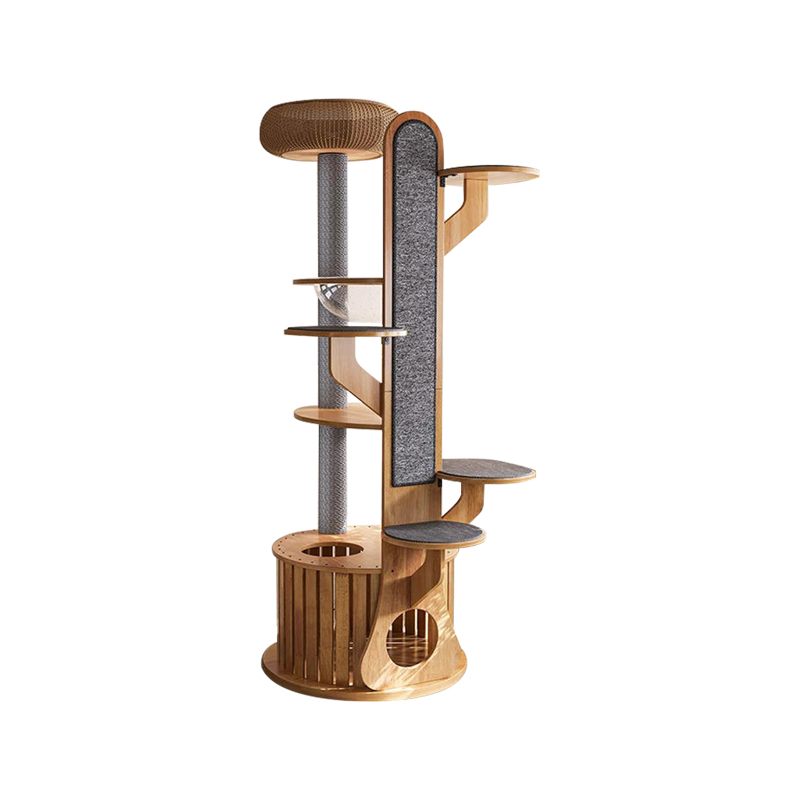 ক্যাকটাস শেপ কাঠের ক্লাইম্বিং ফ্রেম স্পেস ক্যাপসুল সহ শক্ত বিড়াল গাছ