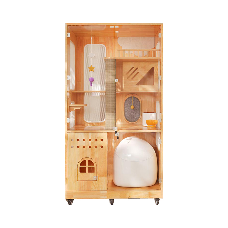 প্যানোরামিক ইনডোর ভিলা খাঁচা কঠিন কাঠের বিড়াল ঘর ঘের