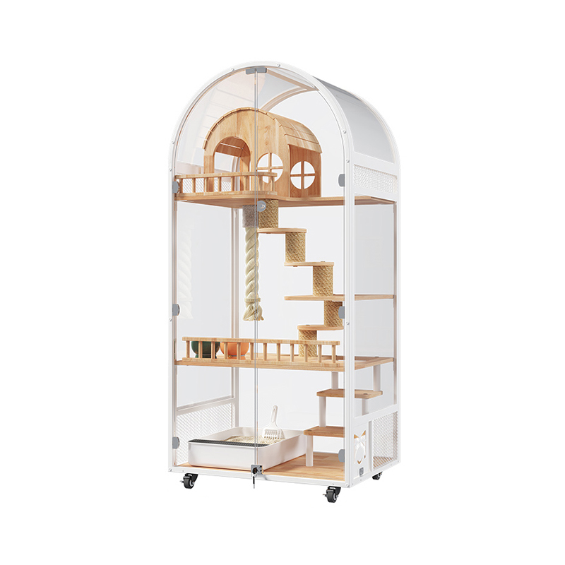 Indoor Wooden Cat House Hotel Panoramic Villa Solid Cat Cage Enclosure Cabinet