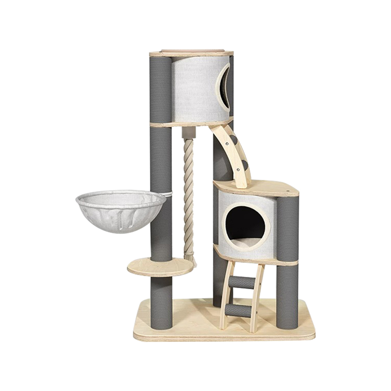 টাওয়ার মেঝে থেকে সিলিং ইনডোর সলিড কাঠের ক্লাইম্বিং ফ্রেম বিড়াল গাছ